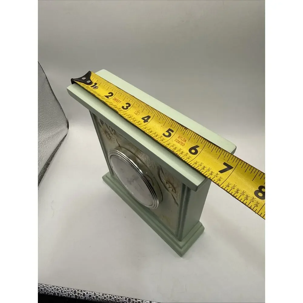 Vintage Style Sage Green Sunflower Bee Mantel Table Clock Quartz 7” Working *